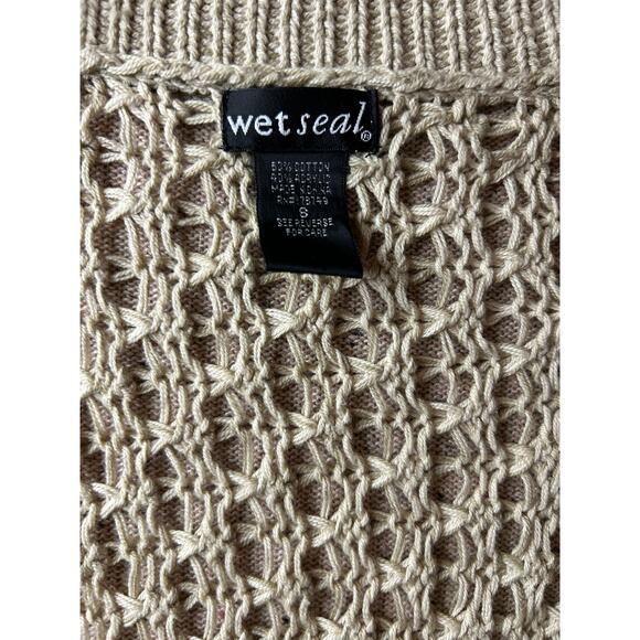 Vintage Y2K Wet Seal Tan Crochet Cardigan Open Knit Sweater Topper Women’s Small - Picture 2 of 4